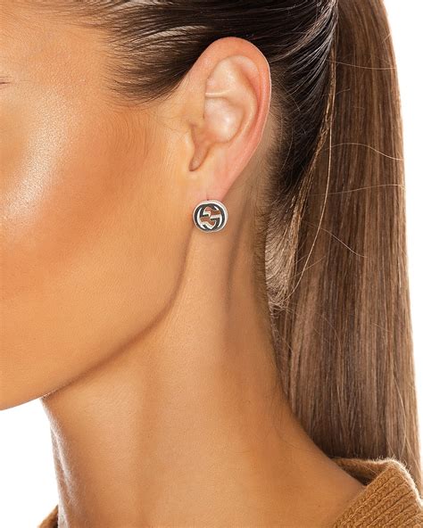 gucci sterling silver interlocking g stud earrings|gucci interlocking g hoop earrings.